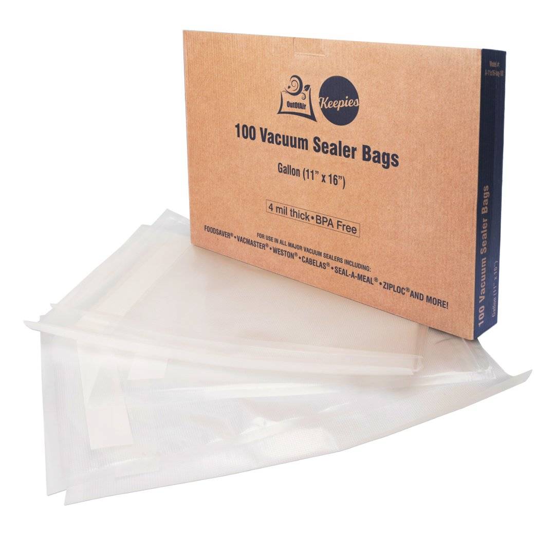 OutOfAir Works with FoodSaver Vacuum Sealer Bags Gallon Size 11 x 16