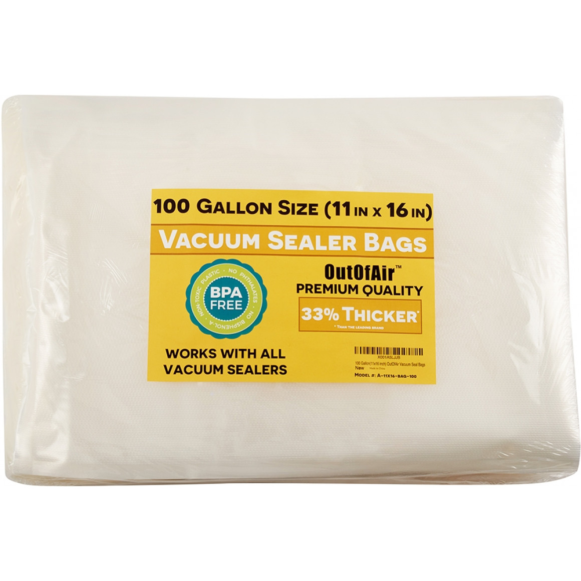 OutOfAir 11" x 16" (Gallon size) 4 Mil Commercial Grade Vacuum