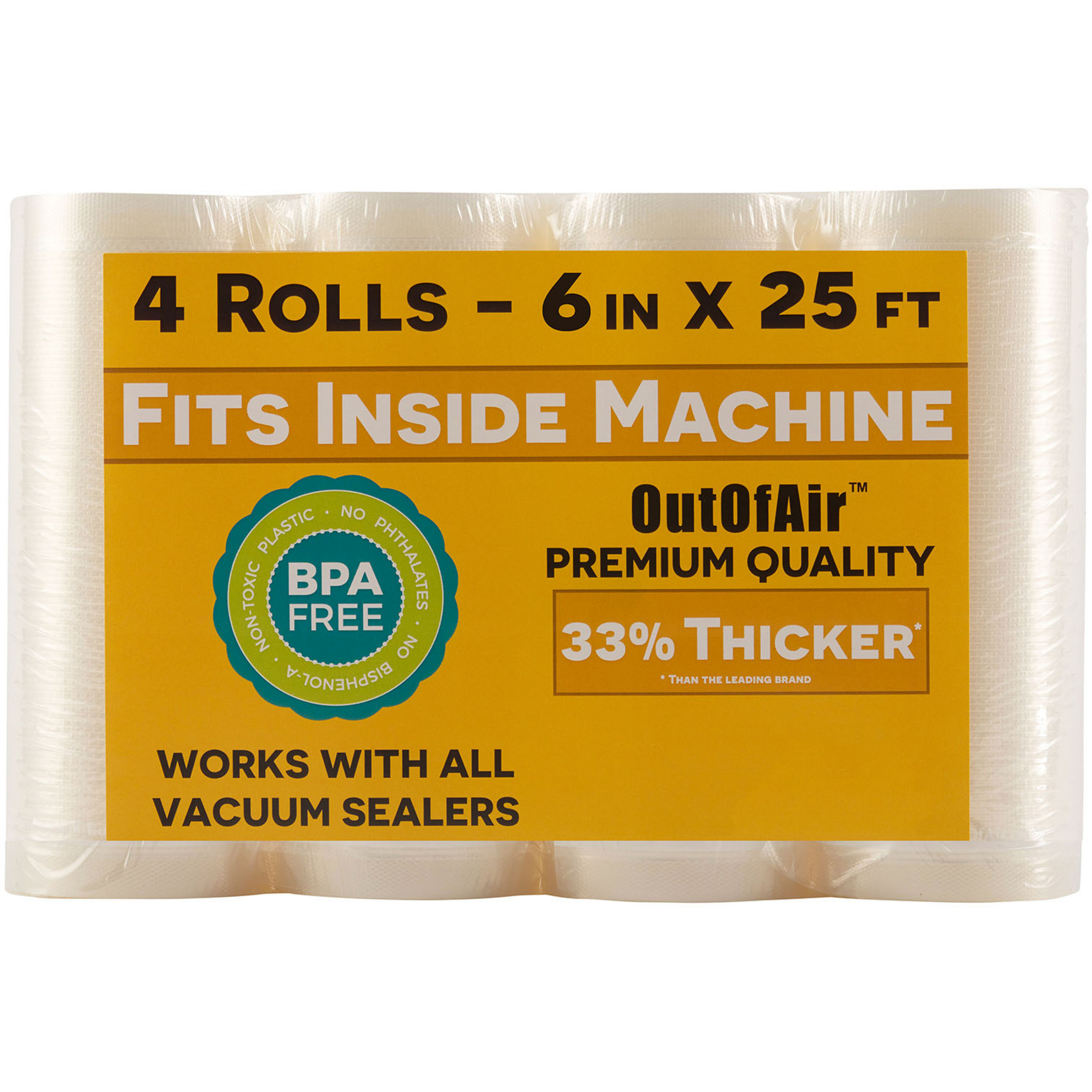 6"x25' Vacuum Sealer Rolls 4 Rolls OutOfAir