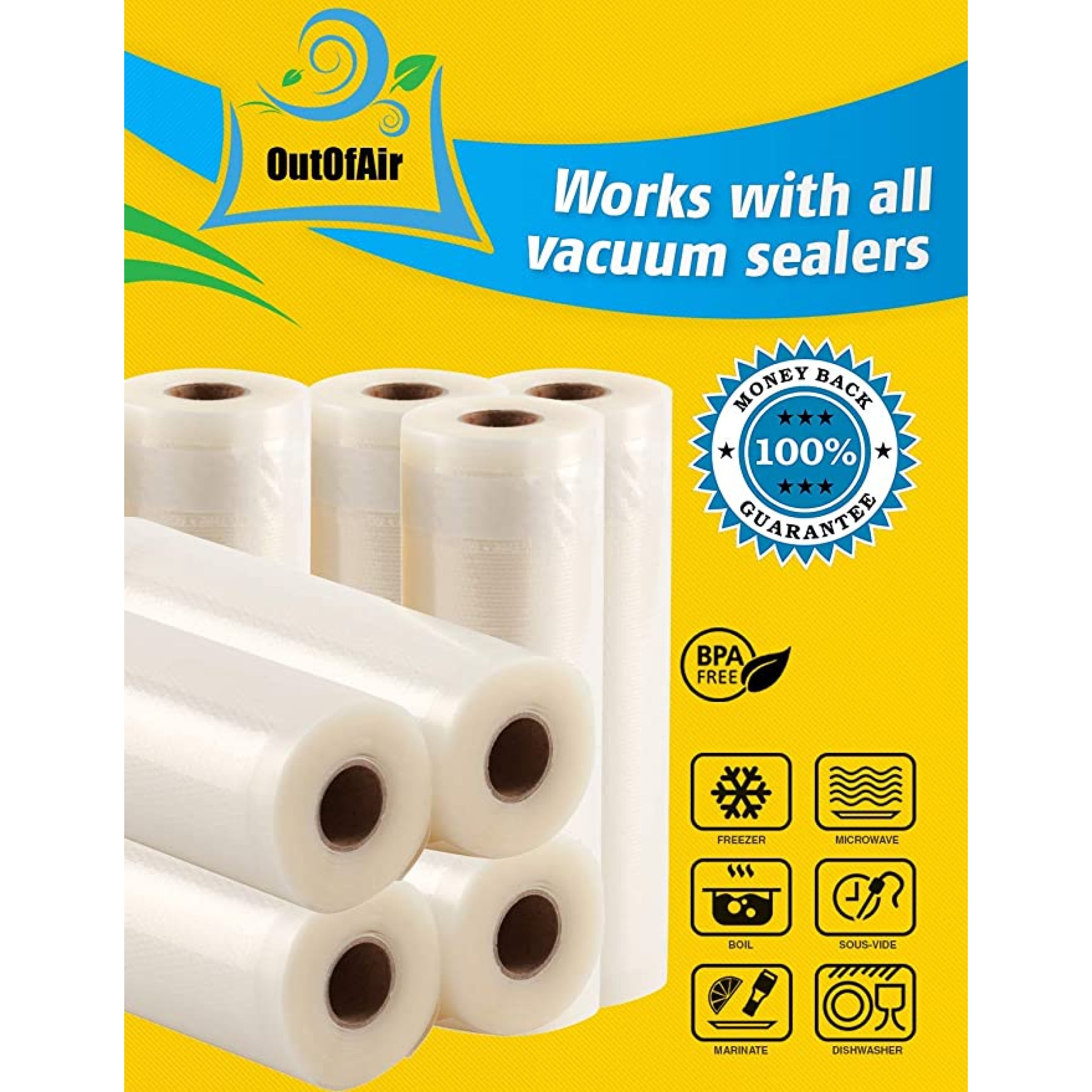 11"x25' Bulk Vacuum Seal Rolls 40 Rolls Bulk Case OutOfAir