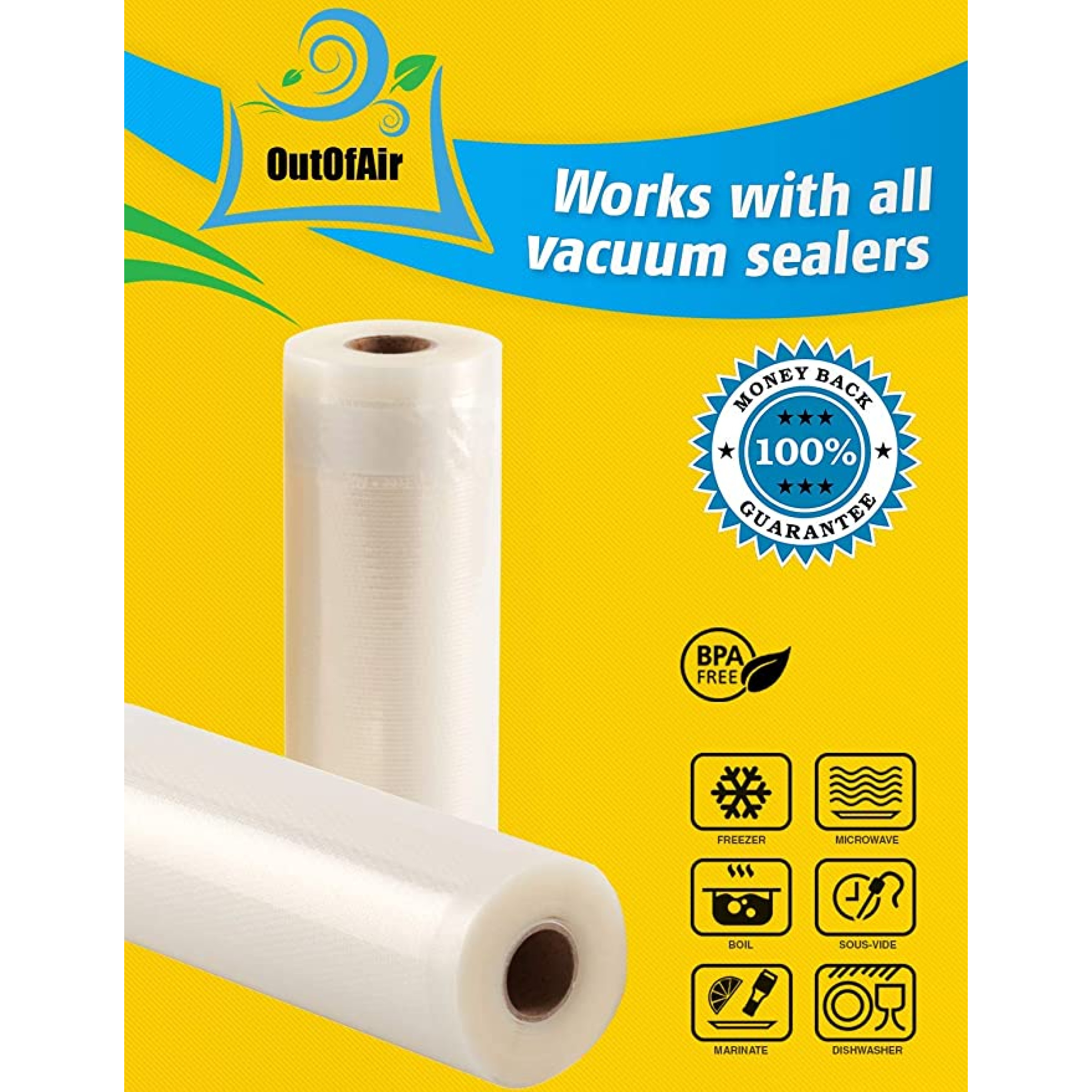 8"x25' Vacuum Sealer Bags 2 Rolls OutOfAir
