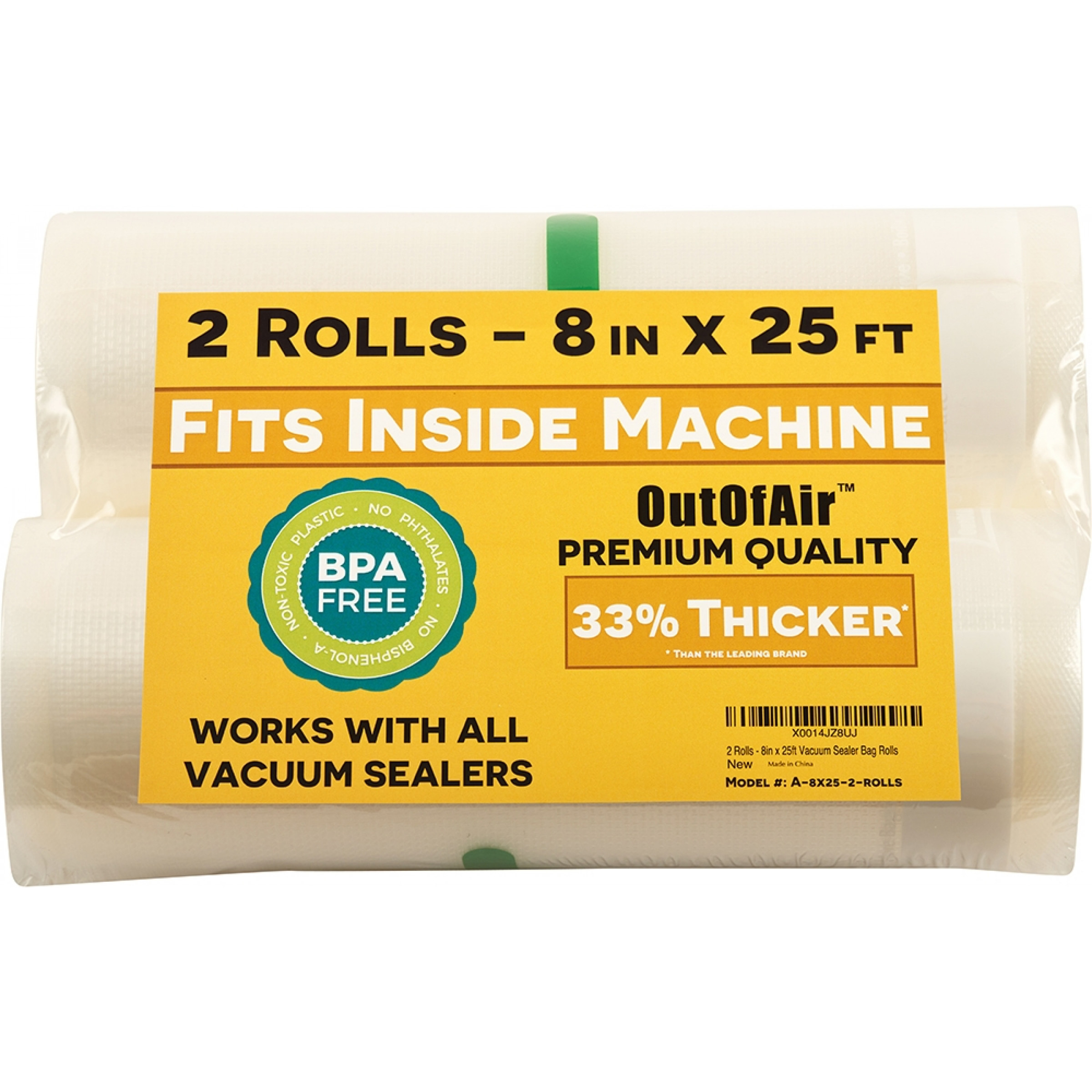 8"x25' Vacuum Sealer Bags 2 Rolls OutOfAir