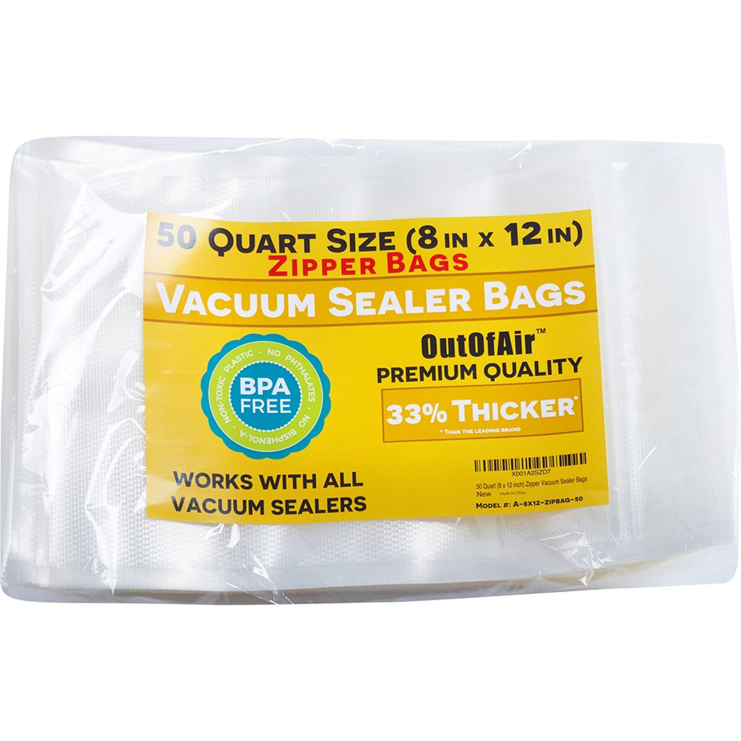 OutOfAir 8" x 12" (Quart size) 4 Mil Zipper Commercial Grade Vacuum