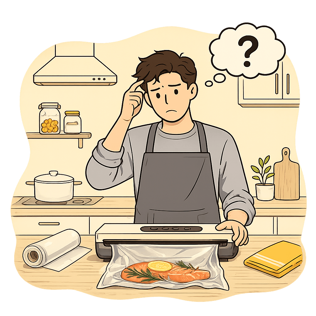 Person at a kitchen counter using a vacuum sealer