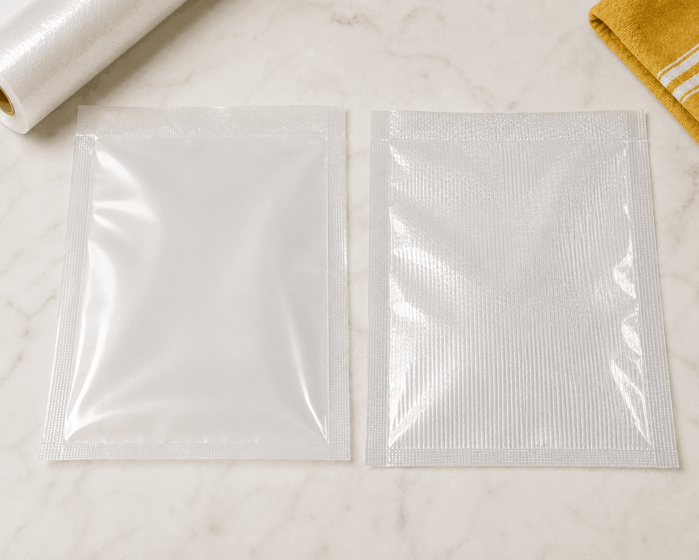 Two different vacuum sealer bags side by side